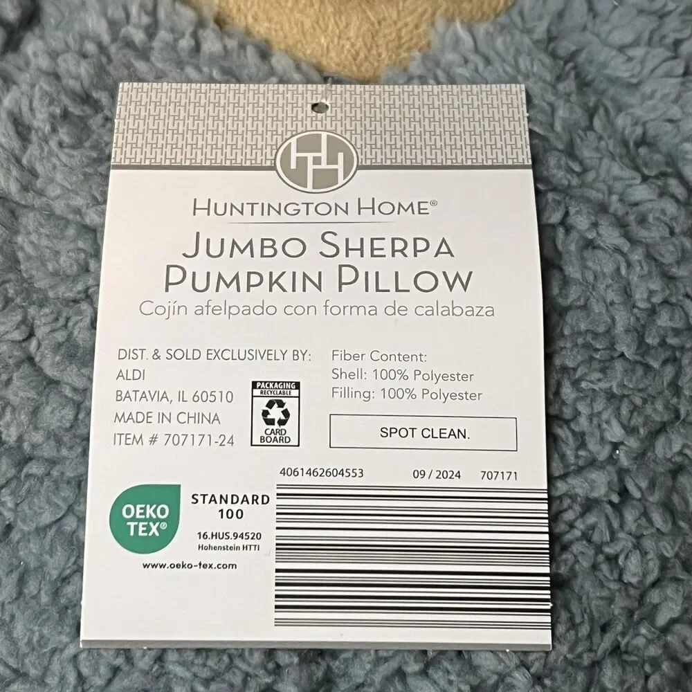Huntington Home Jumbo Sherpa Pumpkin Pillow Plush Blue 15